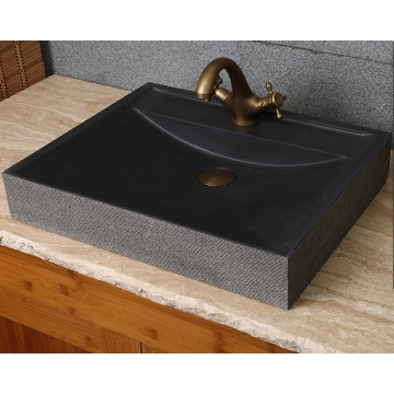 Rectangle honed natural black lava trough sink